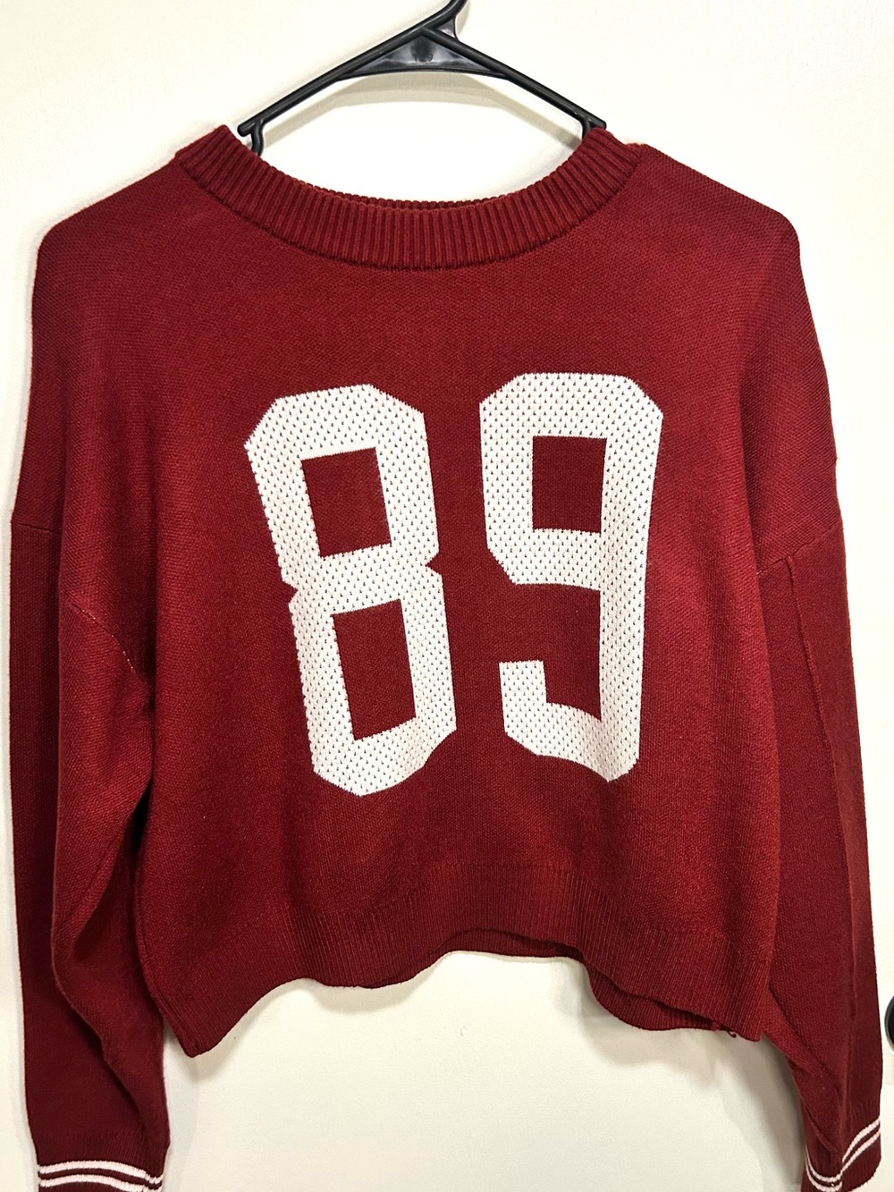 Pink Rose Red Crewneck Sweater with White 89 Graphic